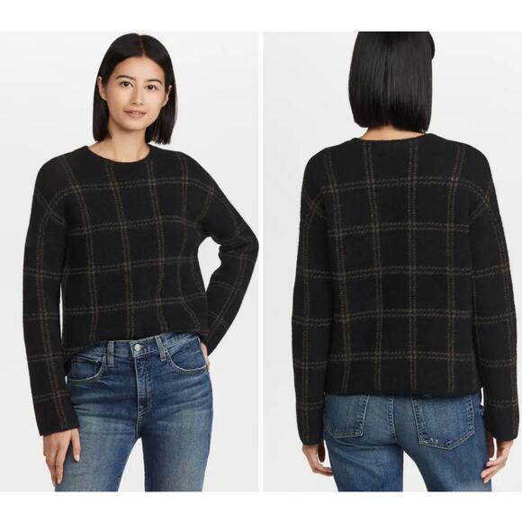 Vince Windowpane Plaid Pullover in Black/Dark Taupe Large - Picture 1 of 8
